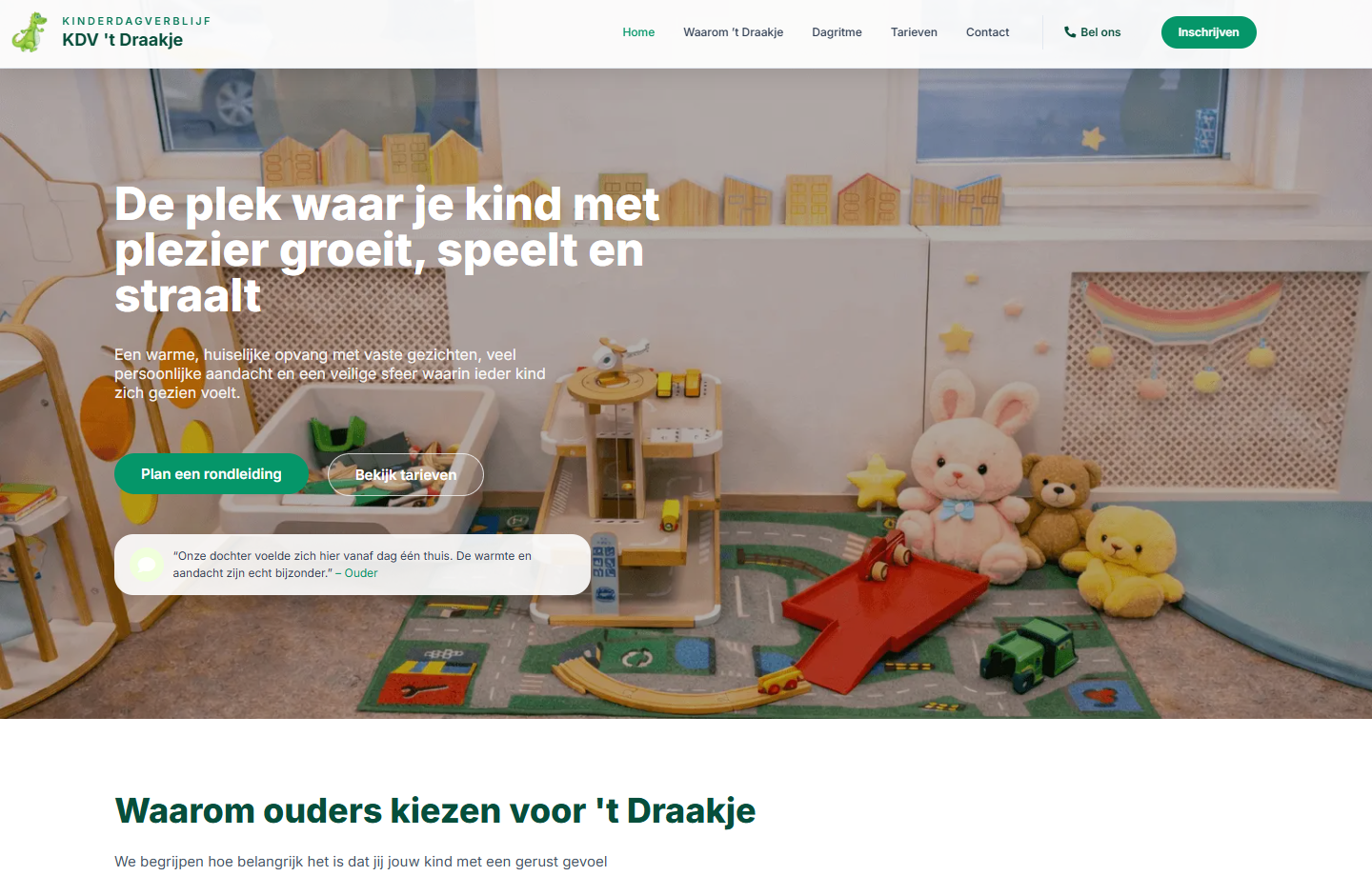 Websitevoorbeeld van KDV 't Draakje ontworpen door BSDeals